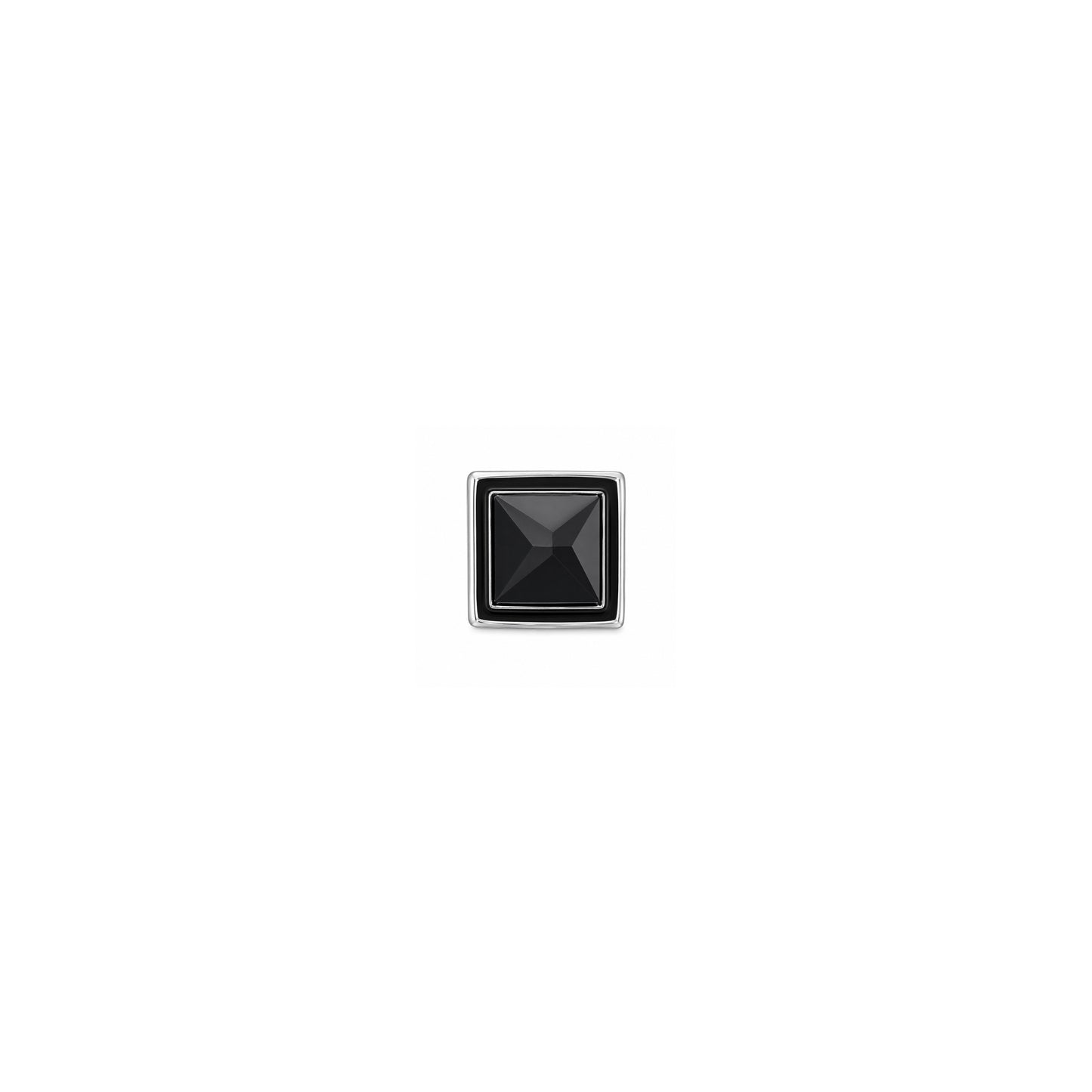 Men's Rhodium Plated Silver & Black Glass Single Stud Earring