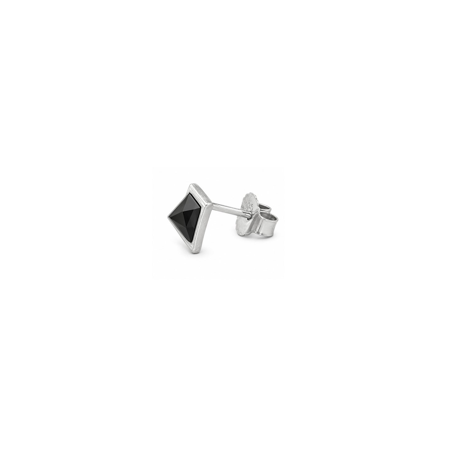 Men's Rhodium Plated Silver & Black Glass Single Stud Earring