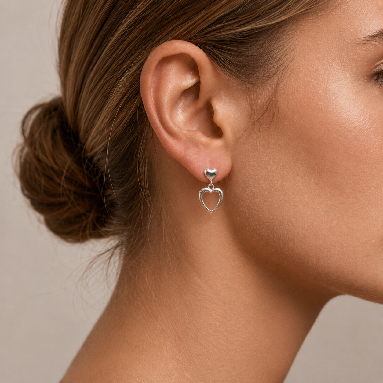 Grace & Co Silver Double Love Heart Drop Earrings