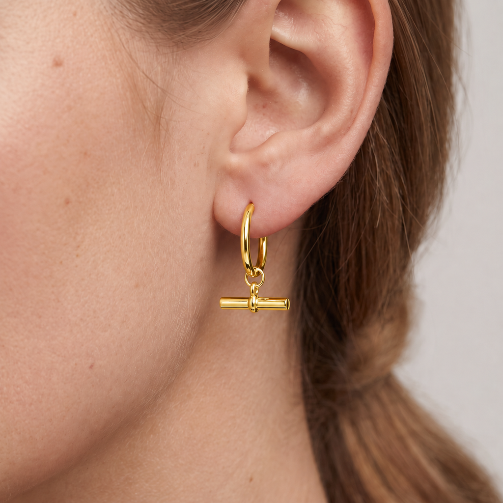 Grace & Co Gold Plated T-bar Hoop Earrings