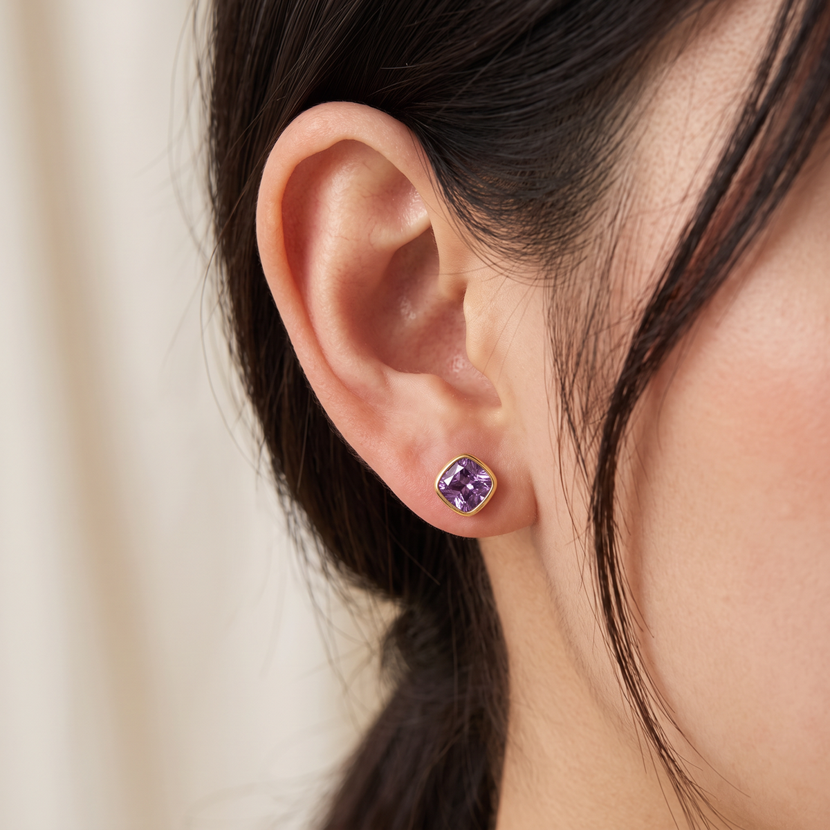 Grace & Co Gold Plated and Amethyst CZ February Birthstone Stud Earrings