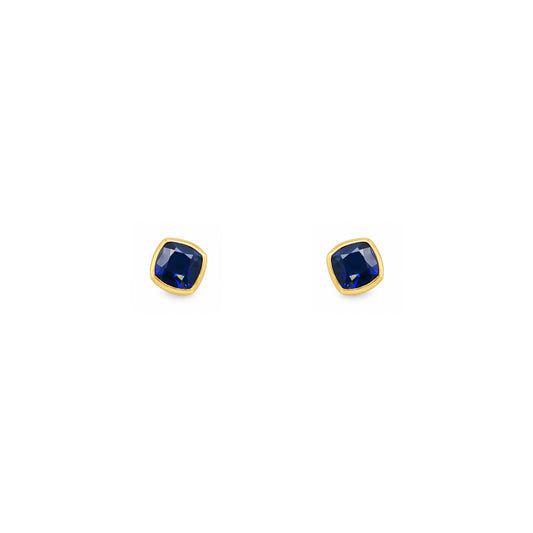 Gold Plated and Sapphire Blue CZ September Birthstone Stud Earrings
