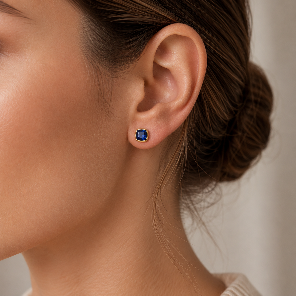Gold Plated and Sapphire Blue CZ September Birthstone Stud Earrings