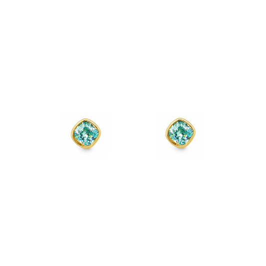 Gold Plated and Aquamarine CZ March Birthstone Stud Earrings