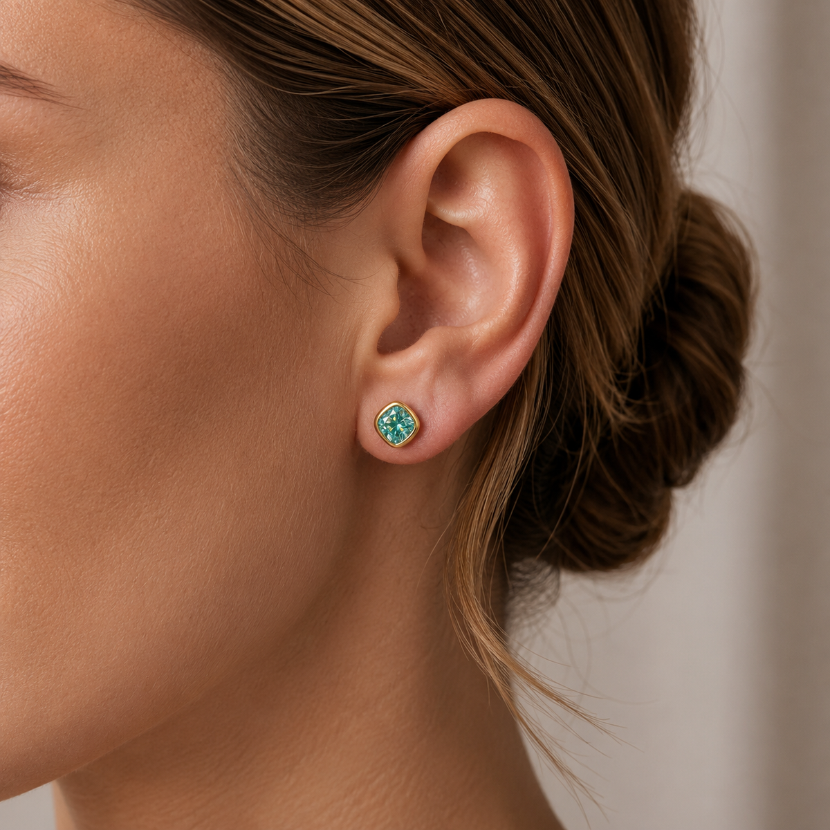 Grace & Co Gold Plated and Aquamarine CZ March Birthstone Stud Earrings