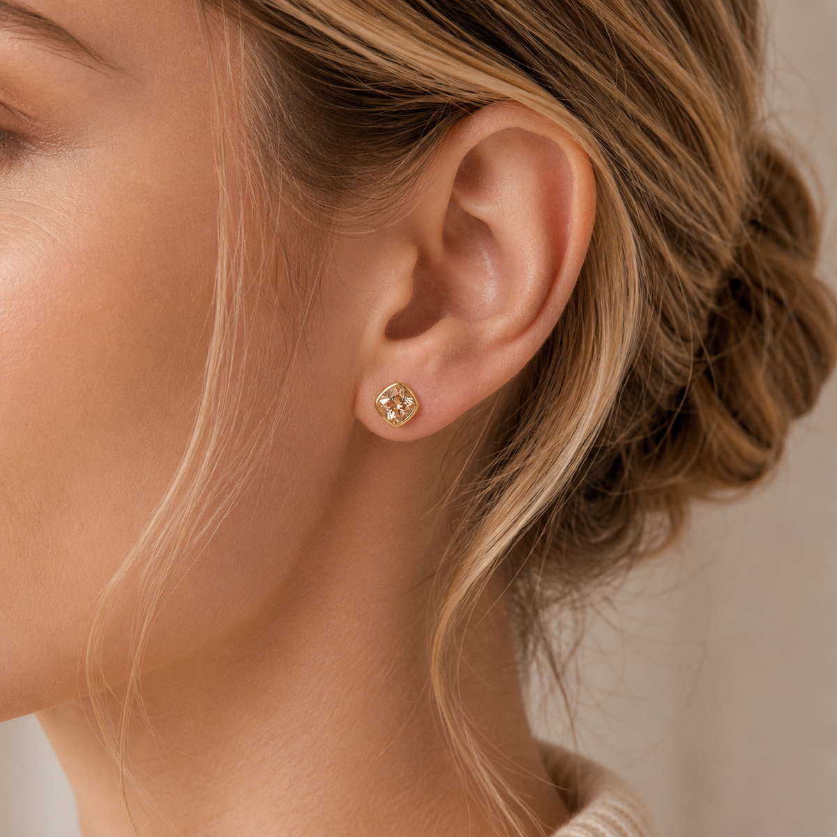 Grace & Co Gold Plated and Champagne CZ November Birthstone Stud Earrings