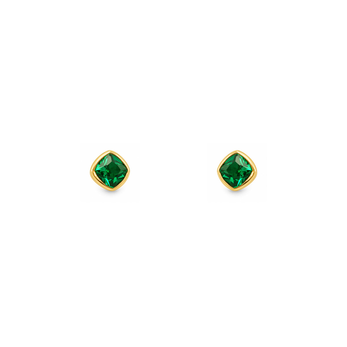 Gold Plated and Emerald Green CZ May Birthstone Stud Earrings