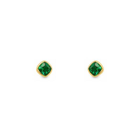 Gold Plated and Emerald Green CZ May Birthstone Stud Earrings