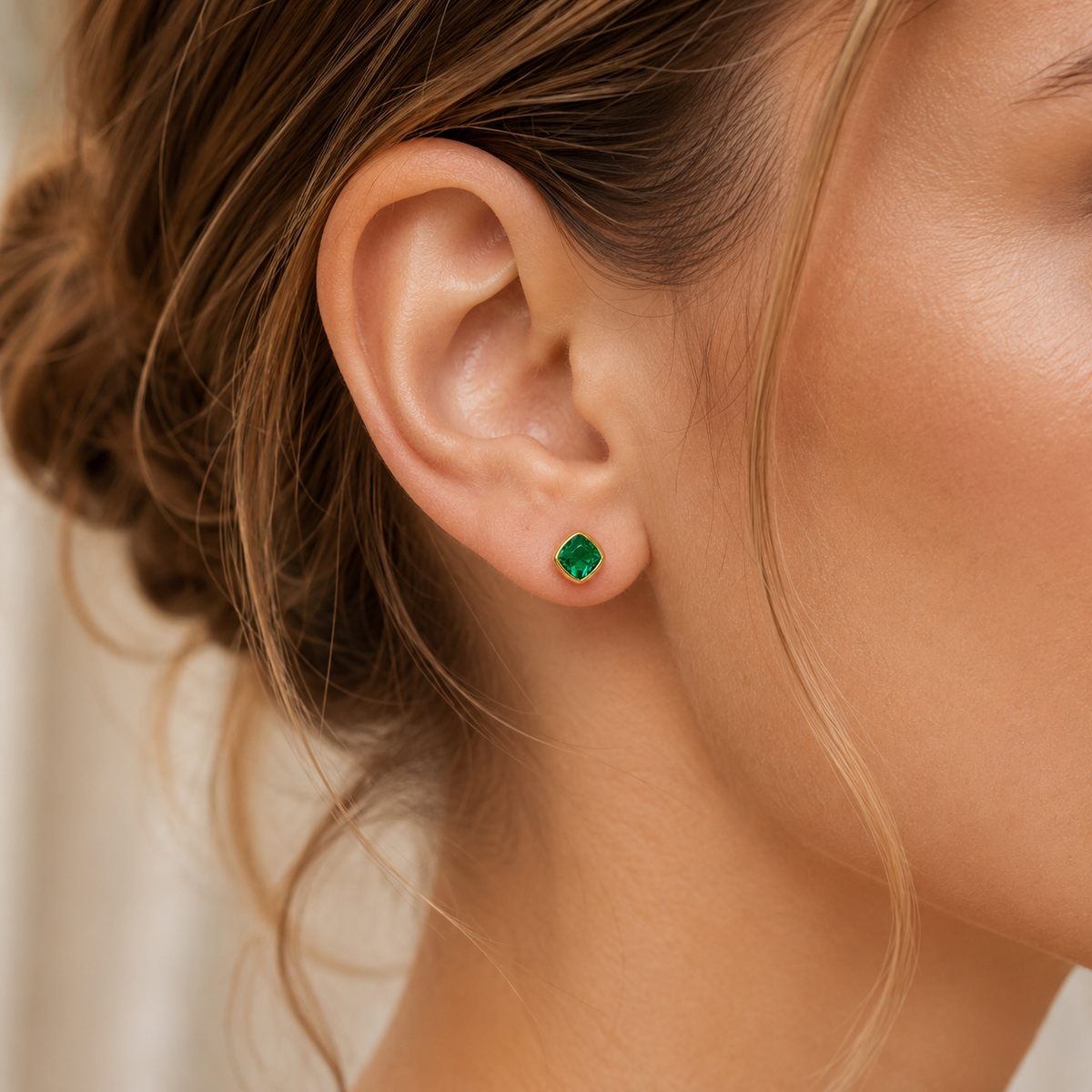 Grace & Co Gold Plated and Emerald Green CZ May Birthstone Stud Earrings