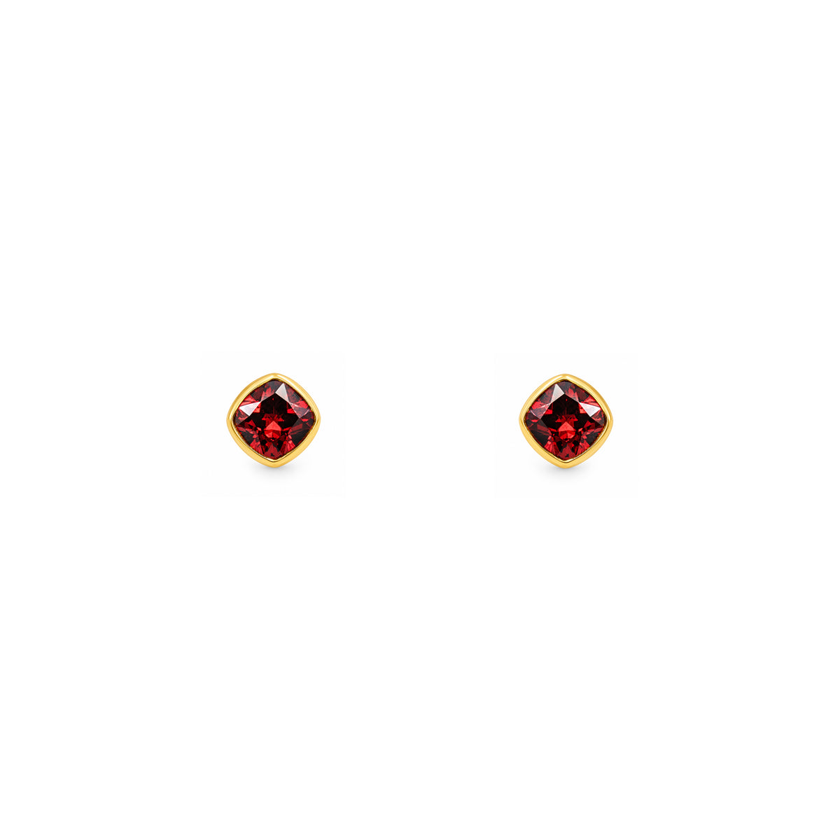 Gold Plated and Red Garnet CZ January Birthstone Stud Earrings