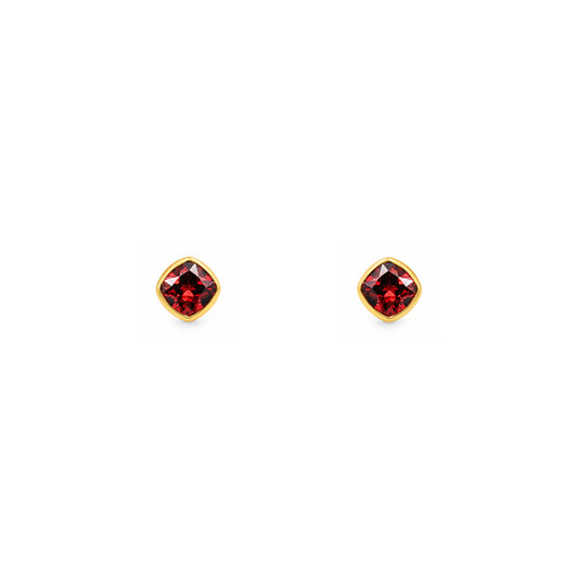 Gold Plated and Red Garnet CZ January Birthstone Stud Earrings