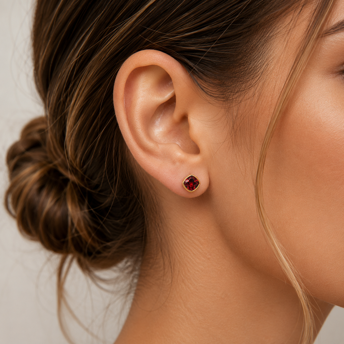 Gold Plated and Red Garnet CZ January Birthstone Stud Earrings