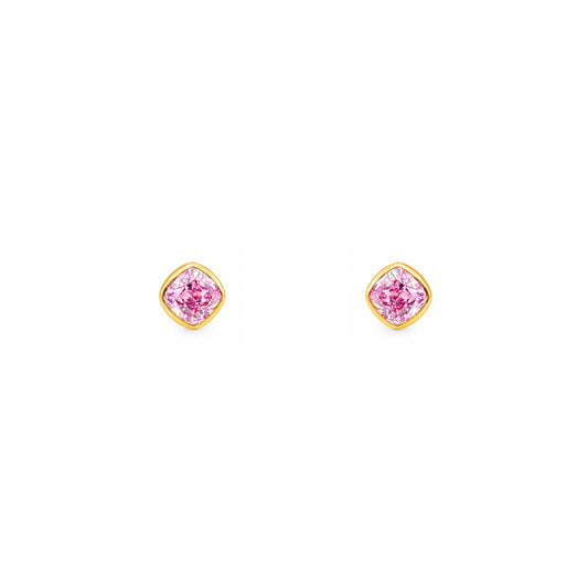 Gold Plated and Pink CZ October Birthstone Stud Earrings
