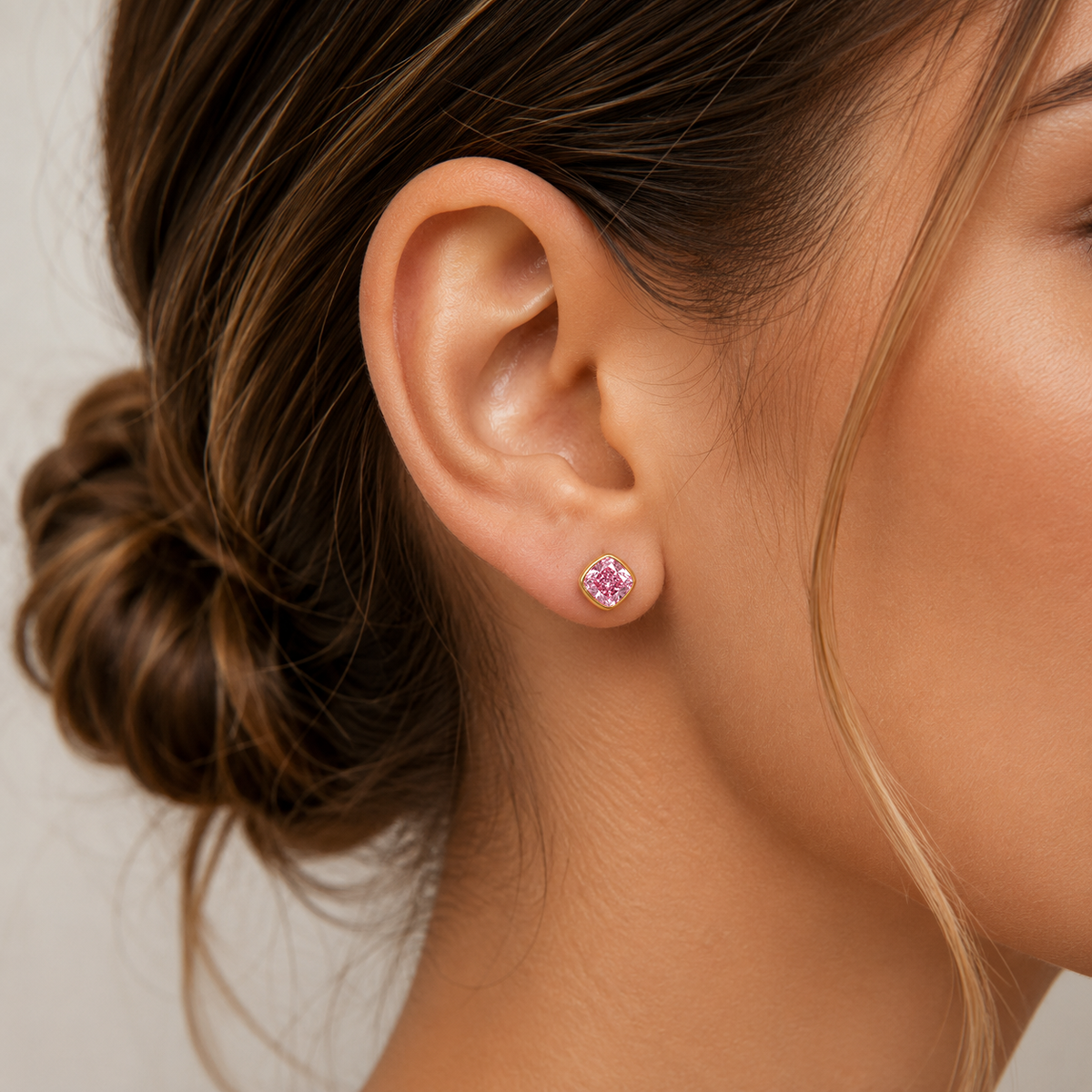 Grace & Co Gold Plated and Pink CZ October Birthstone Stud Earrings