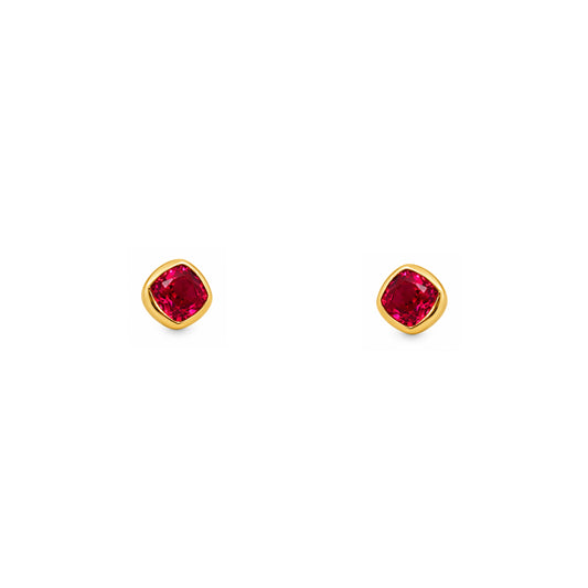 Gold Plated and Ruby Red CZ July Birthstone Stud Earrings