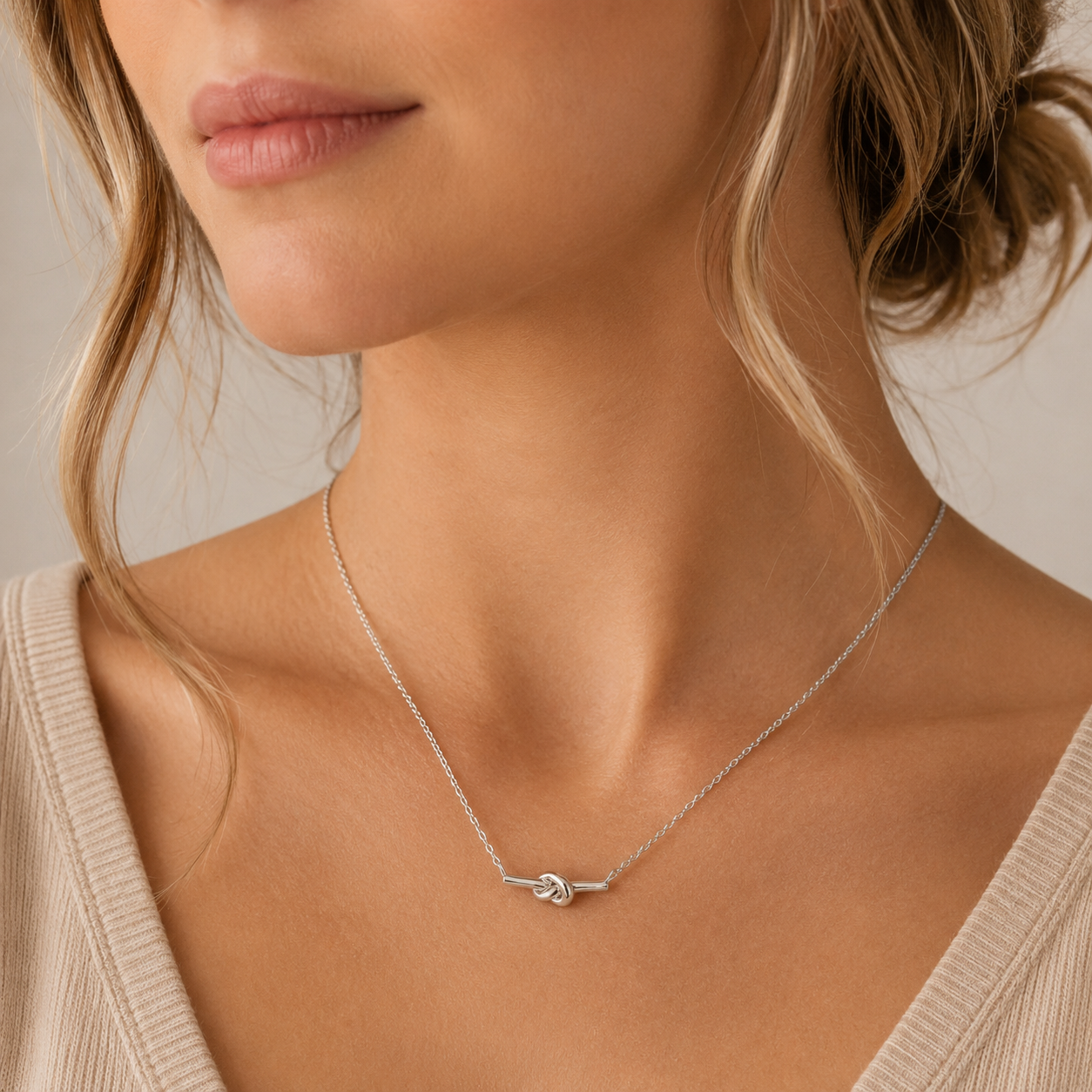 Silver Love Knot Bar Necklace
