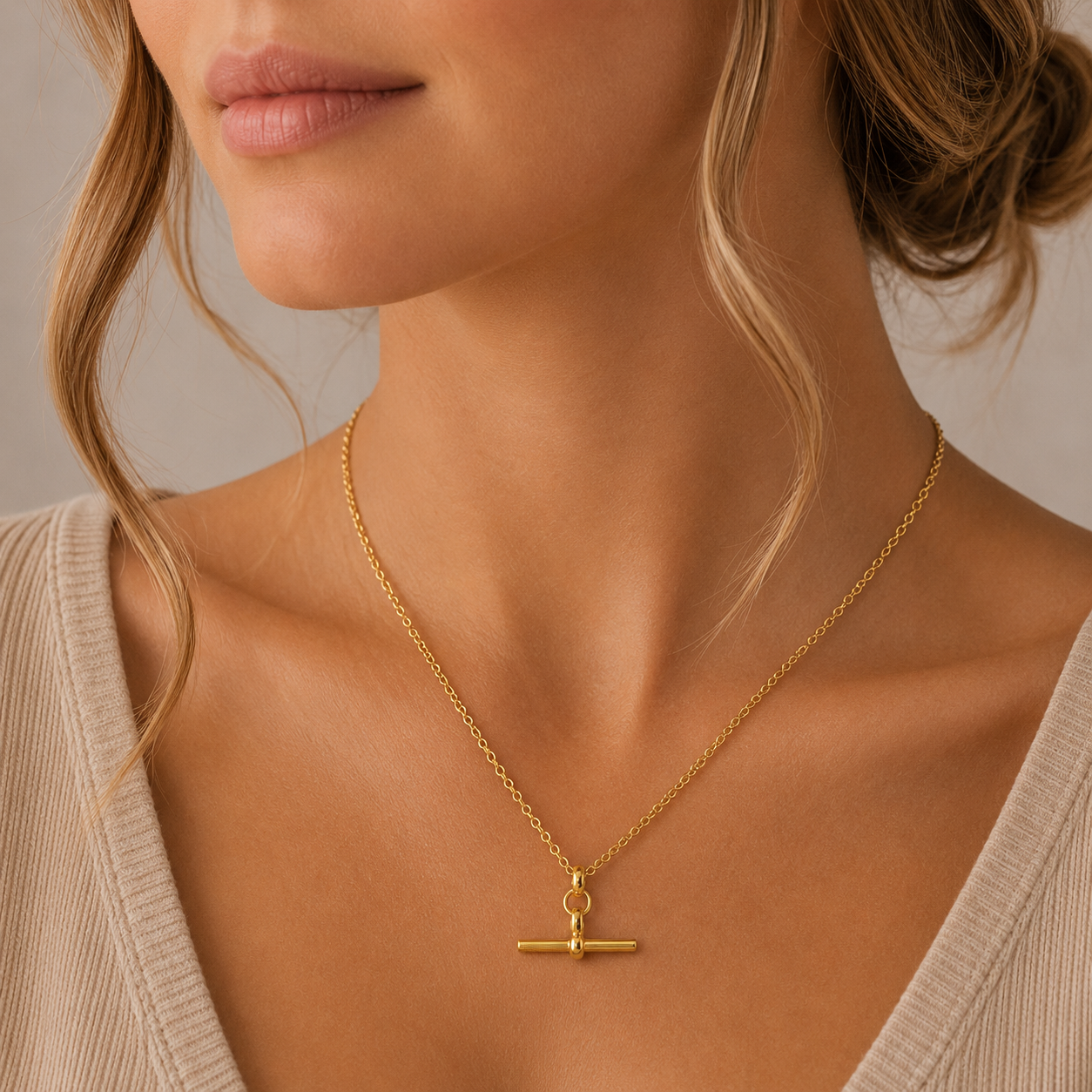 Grace & Co Gold Plated T-Bar Chunky Cable Chain Necklace