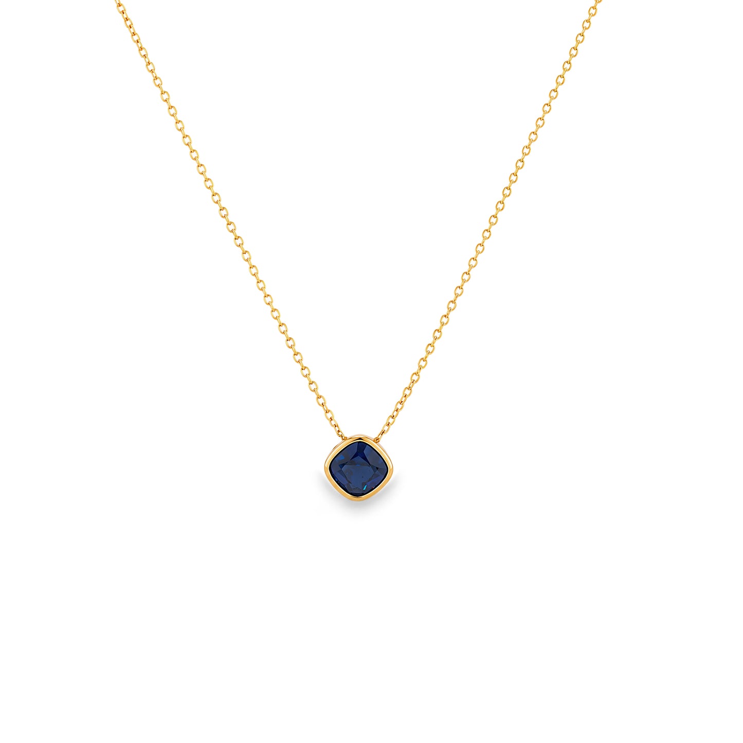 Gold Plated and Saphire Blue CZ September Pendant Necklace