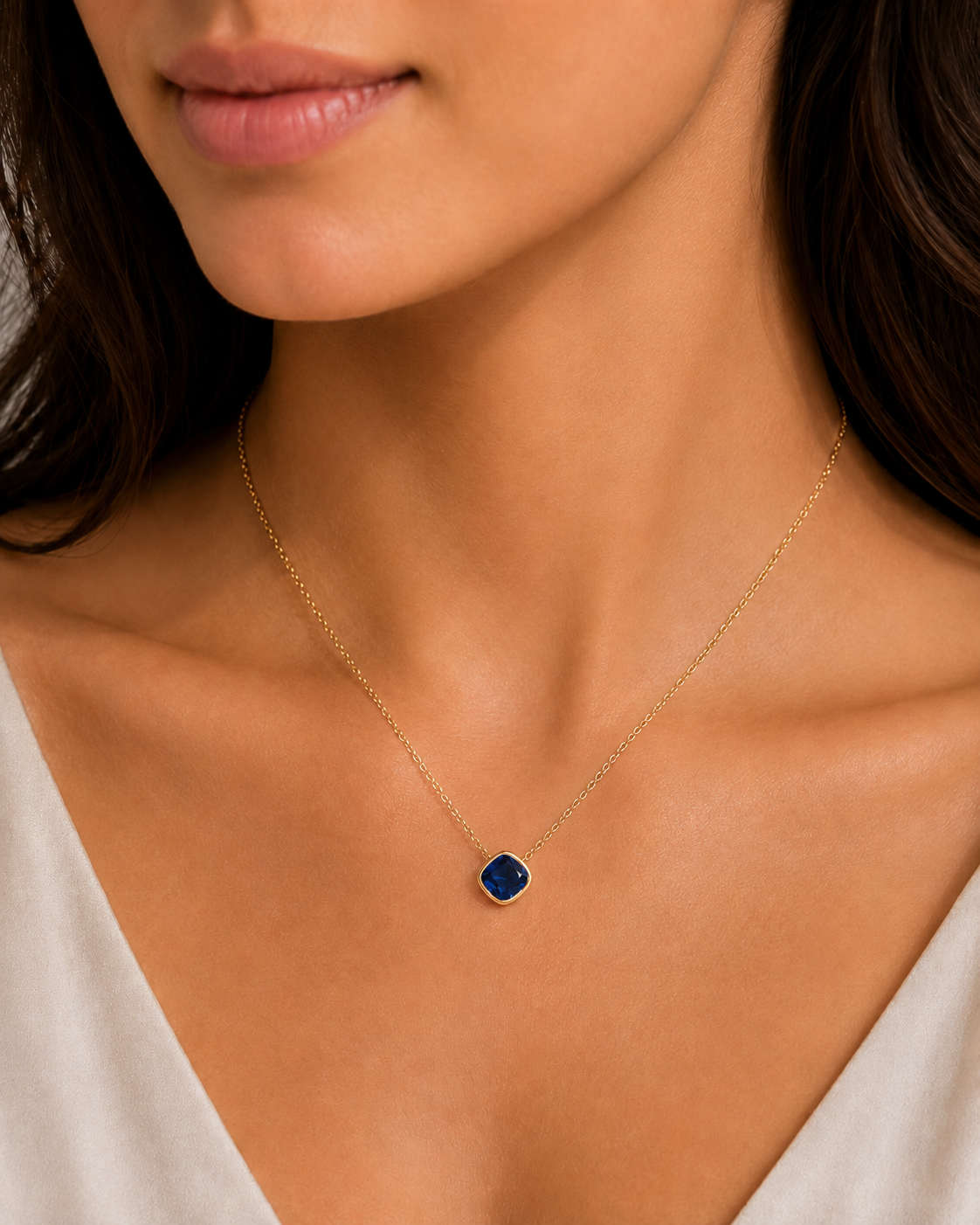 Gold Plated and Saphire Blue CZ September Pendant Necklace