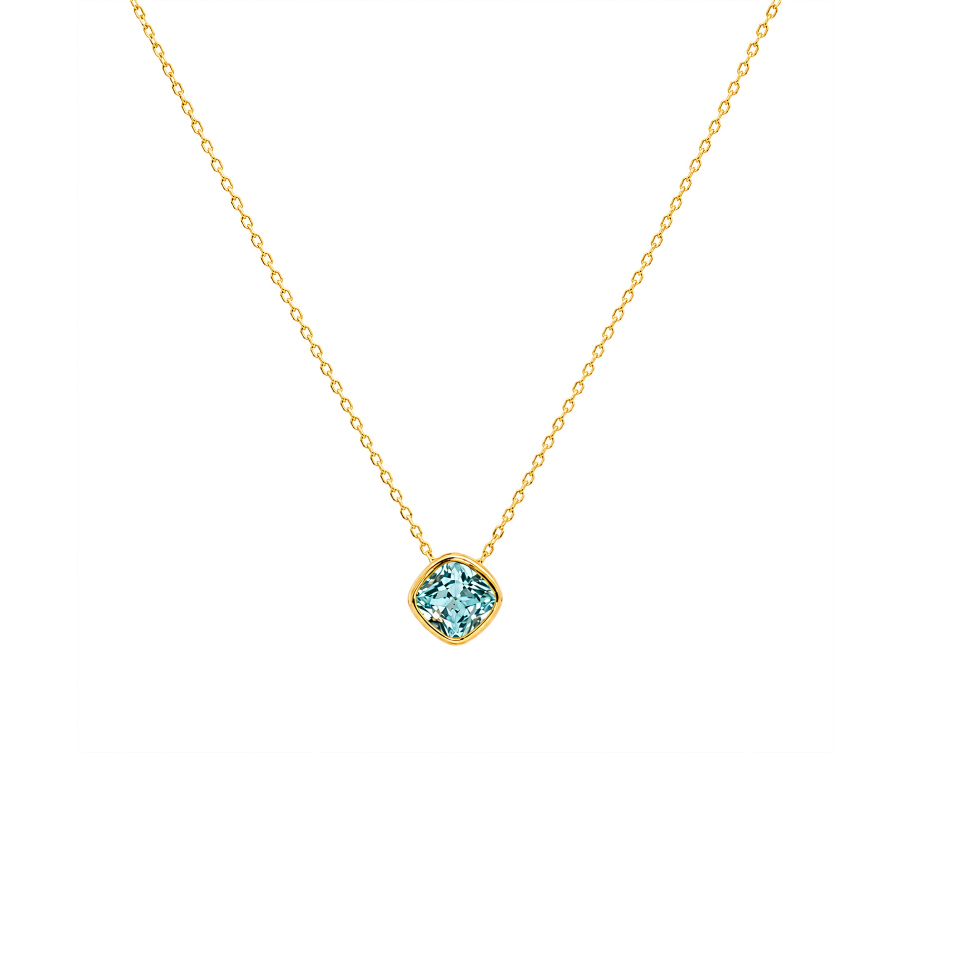 Grace & Co Gold Plated and Aquamarine CZ March Pendant Necklace