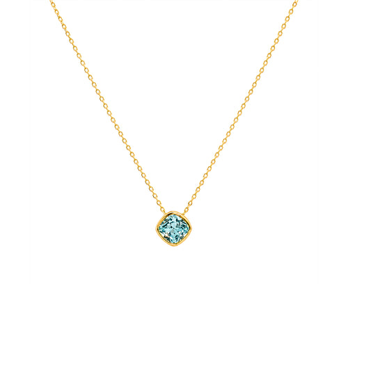 Gold Plated and Aquamarine CZ March Birthstone Necklace