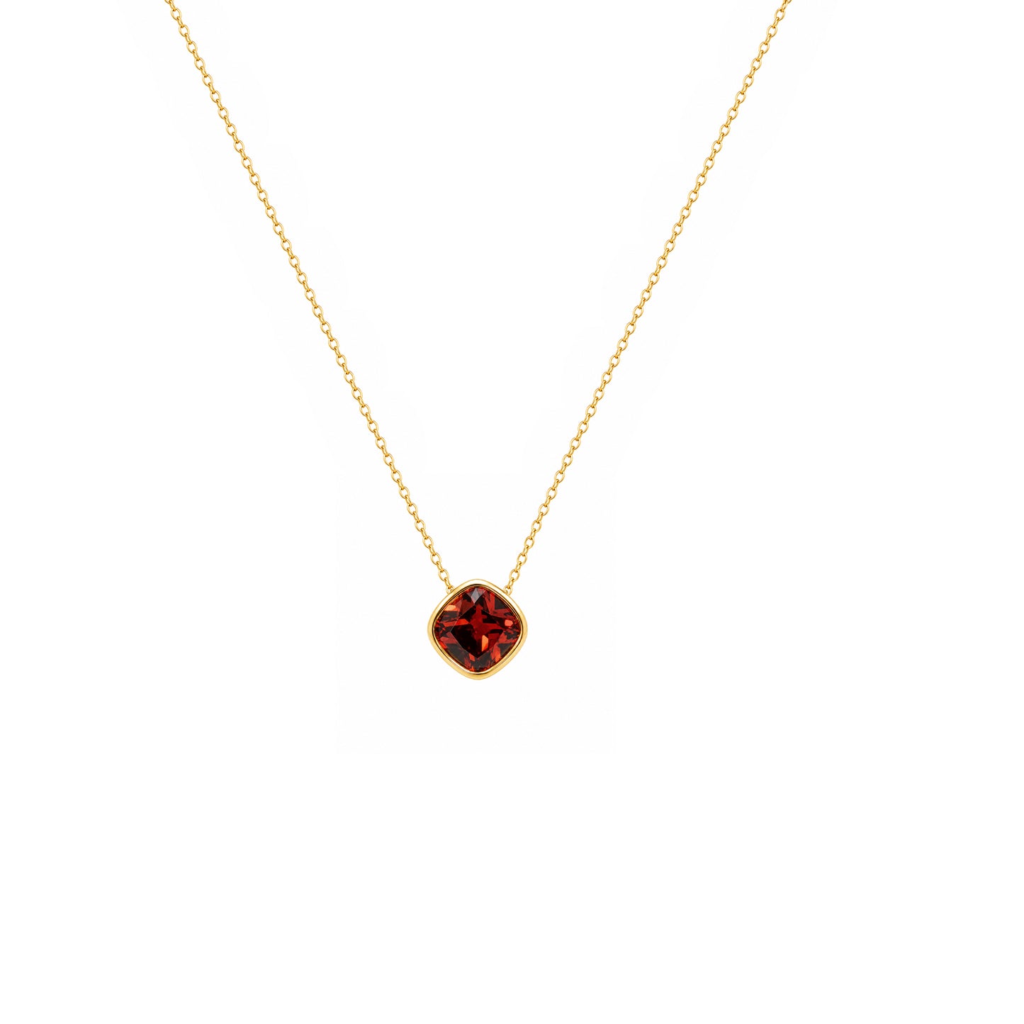 Gold Plated and Red Garnet CZ January Pendant Necklace