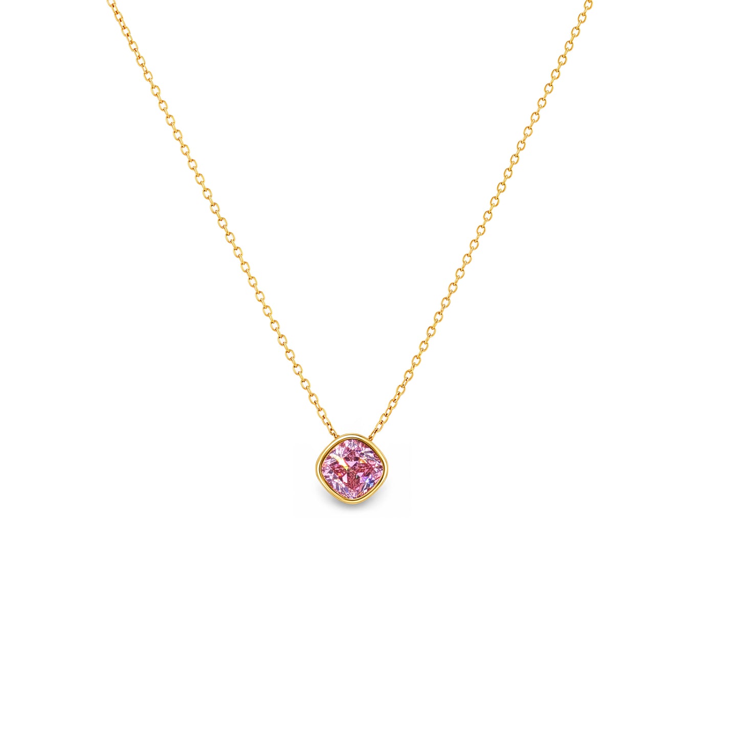 Gold Plated and Pink CZ October Pendant Necklace