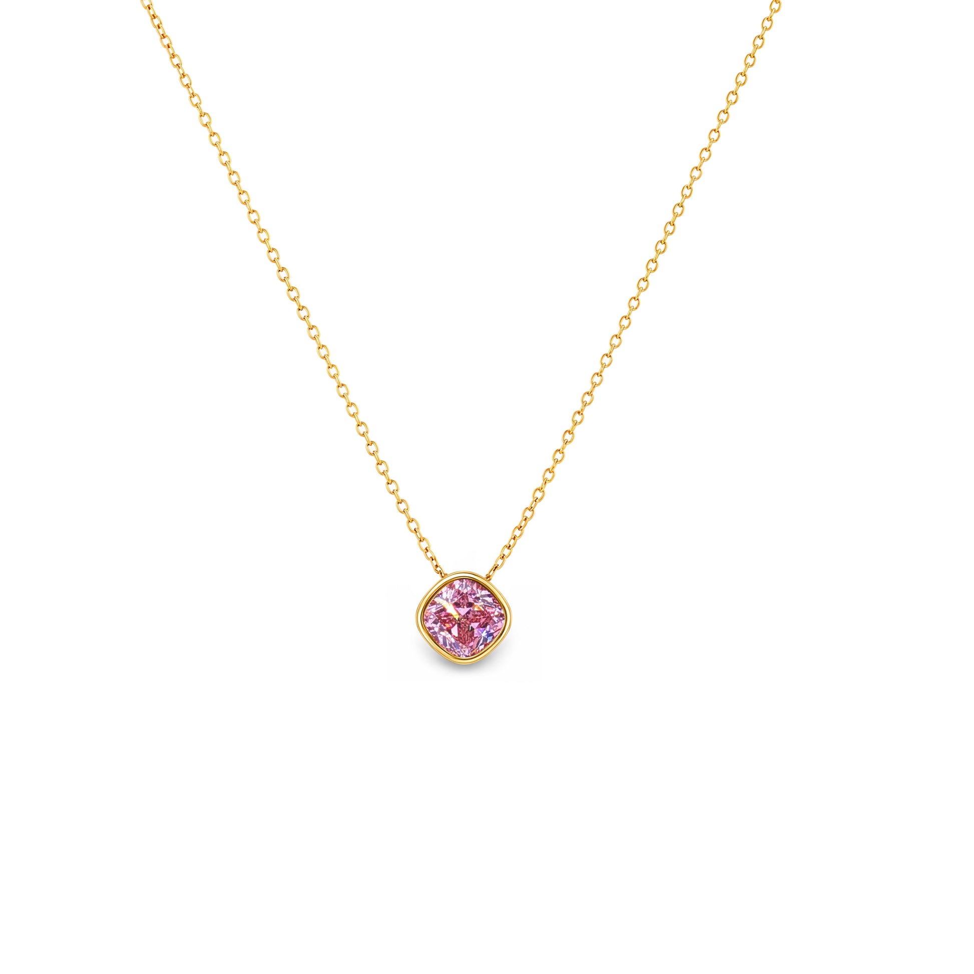 Grace & Co Gold Plated and Pink CZ October Pendant Necklace