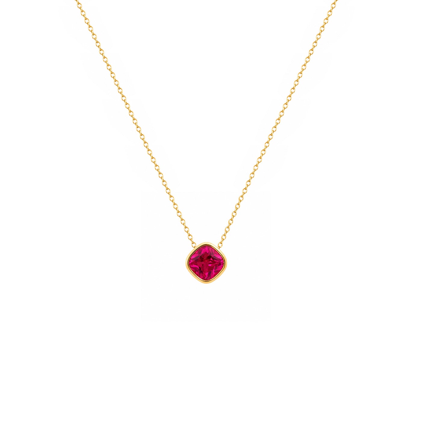 Gold Plated and Ruby Red CZ July Pendant Necklace