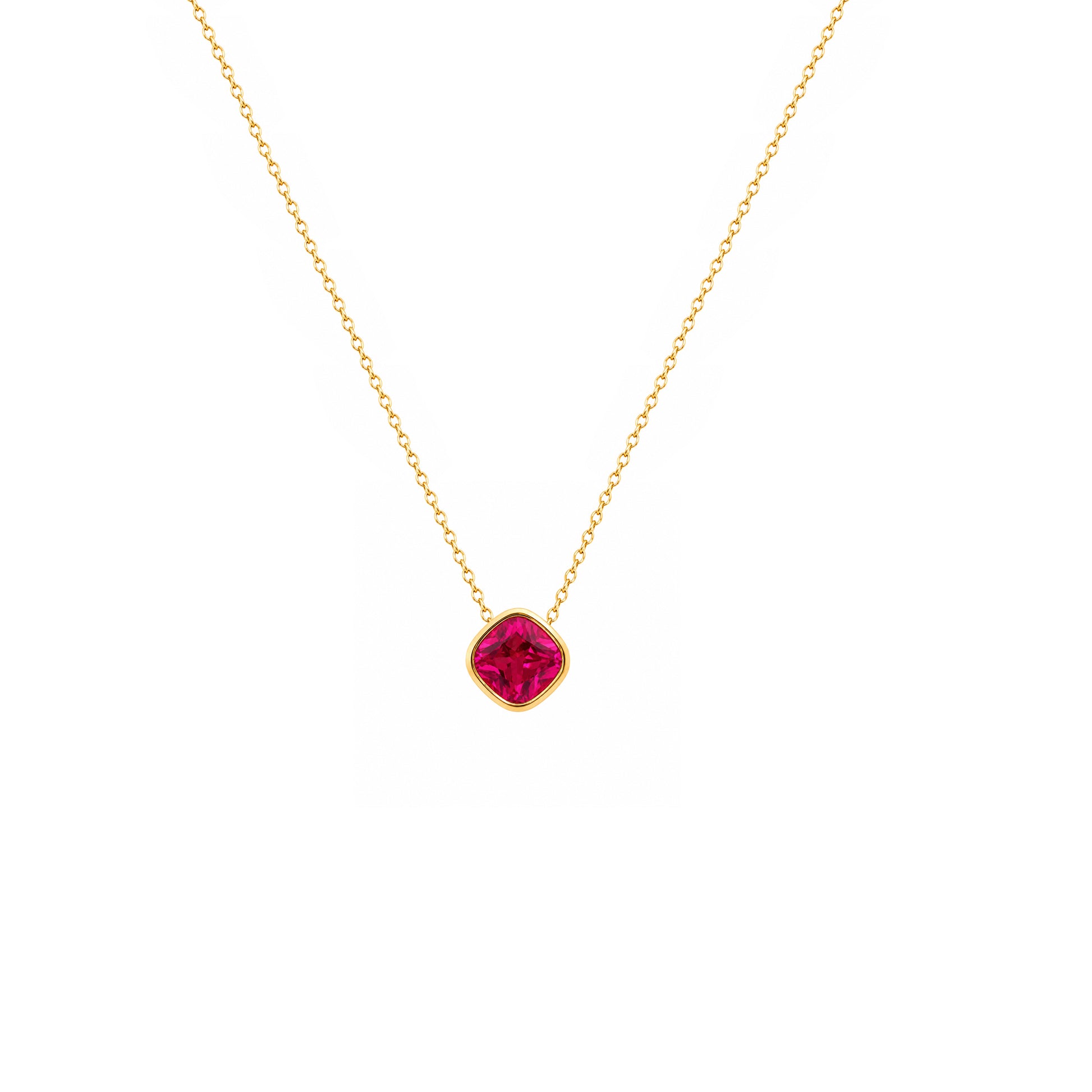 Grace & Co Gold Plated and Ruby Red CZ July Pendant Necklace