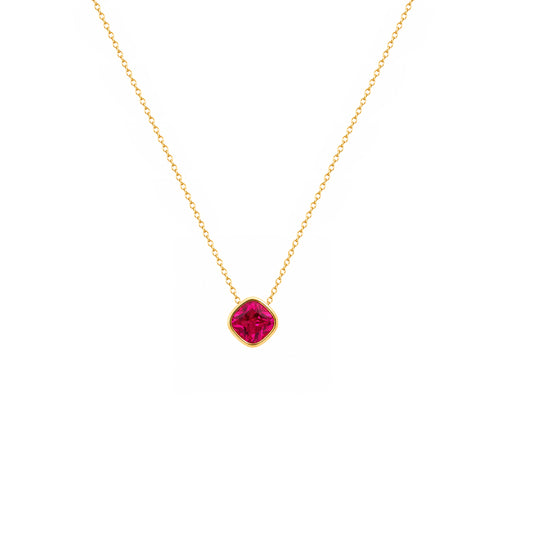 Gold Plated and Ruby Red CZ July Birthstone Necklace