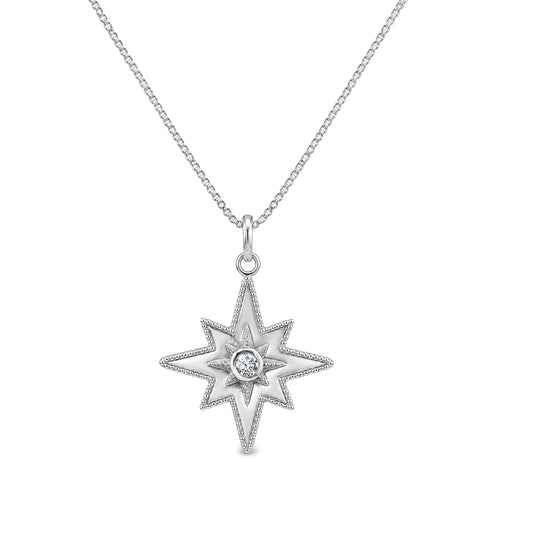 Silver & CZ Star Pendant Necklace