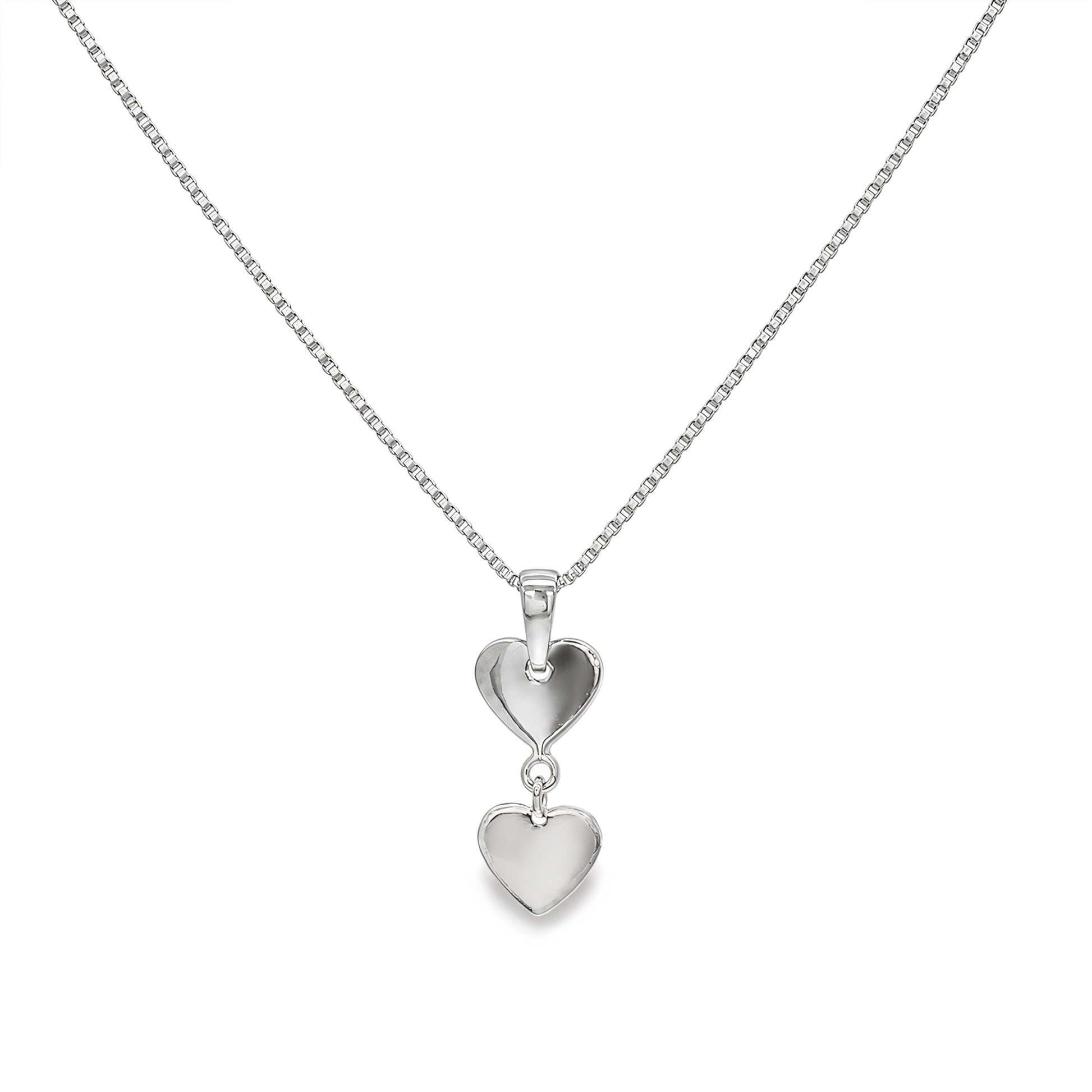 Grace & Co Silver High Shine Double Drop Hearts Pendant Necklace