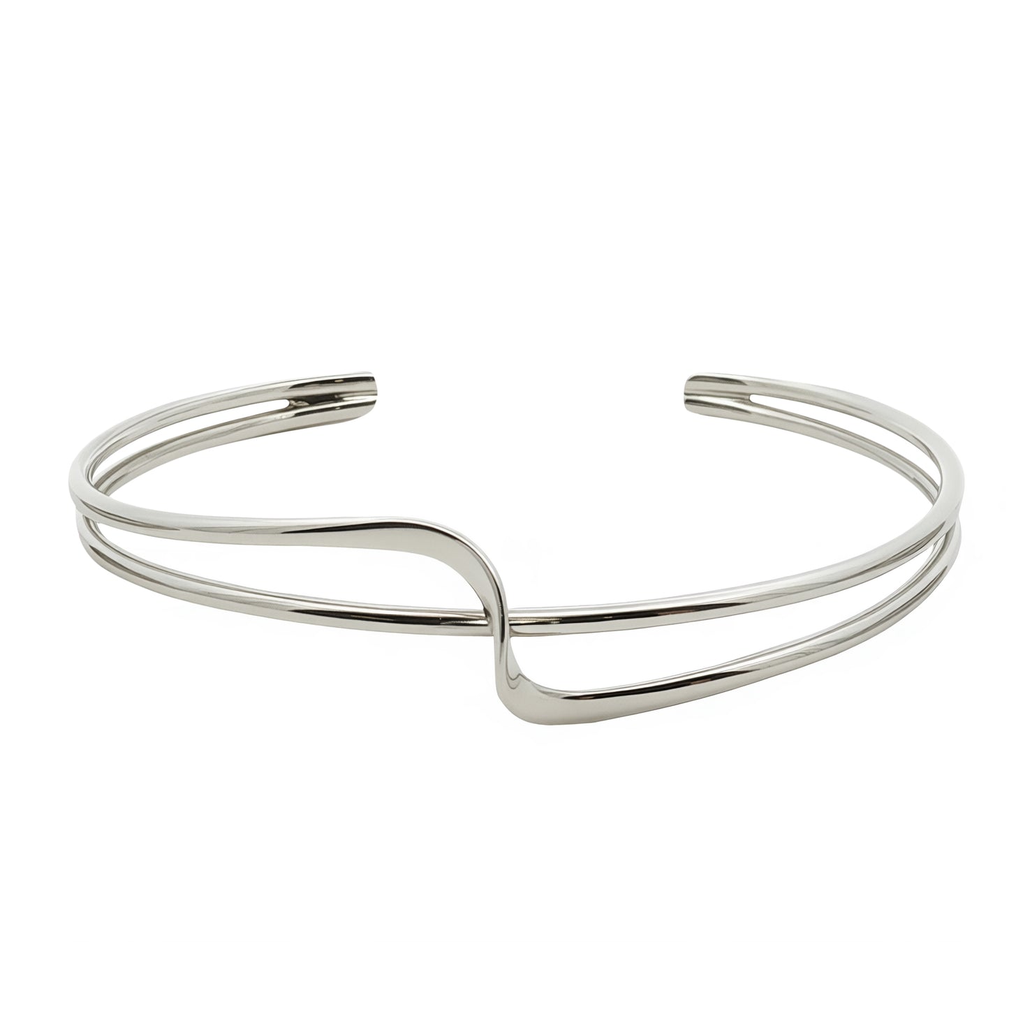 Solid Silver Double Wave Bangle