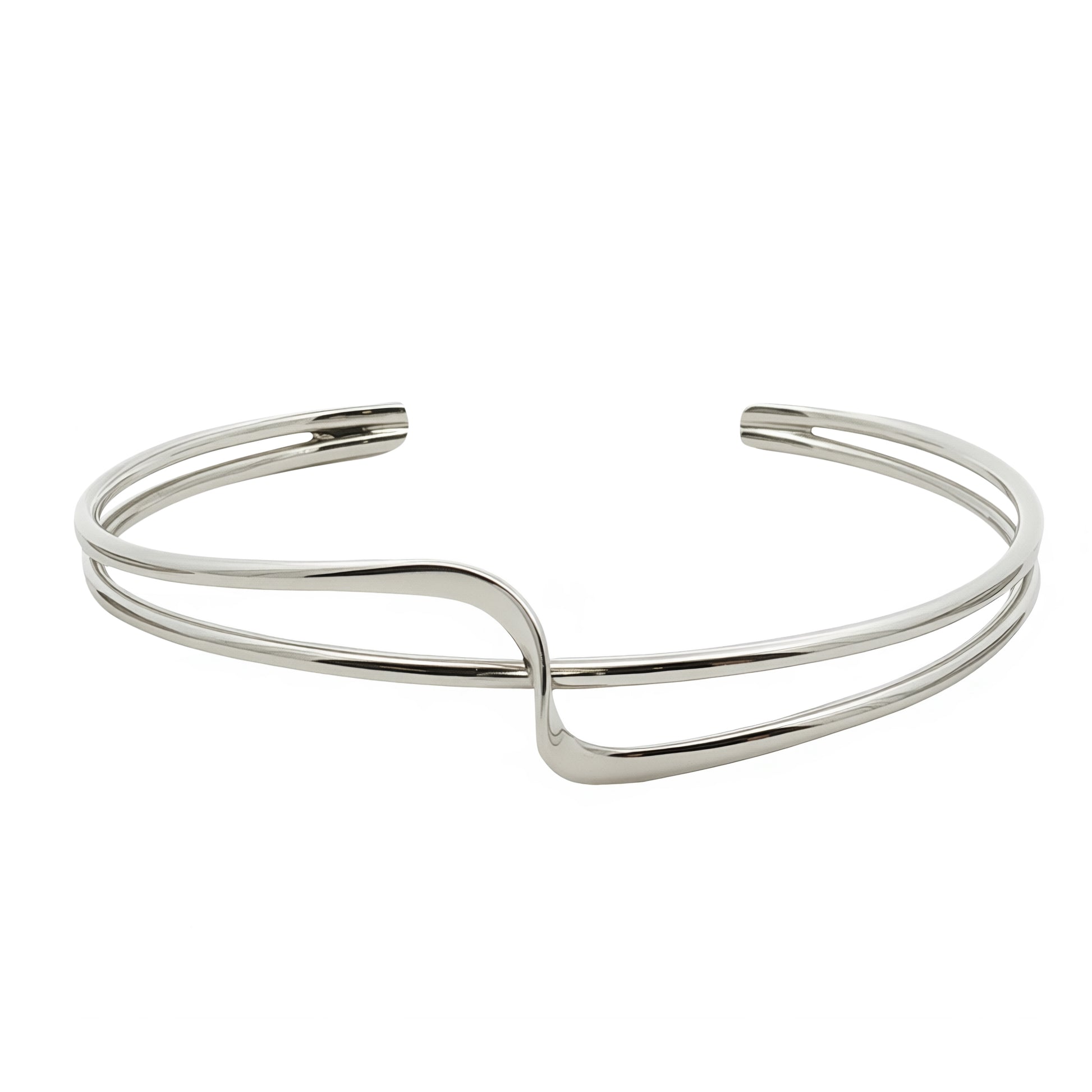 Grace & Co Solid Silver Double Wave Bangle