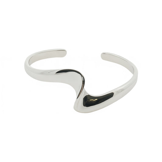 Solid Silver Sculptual Wave Bangle