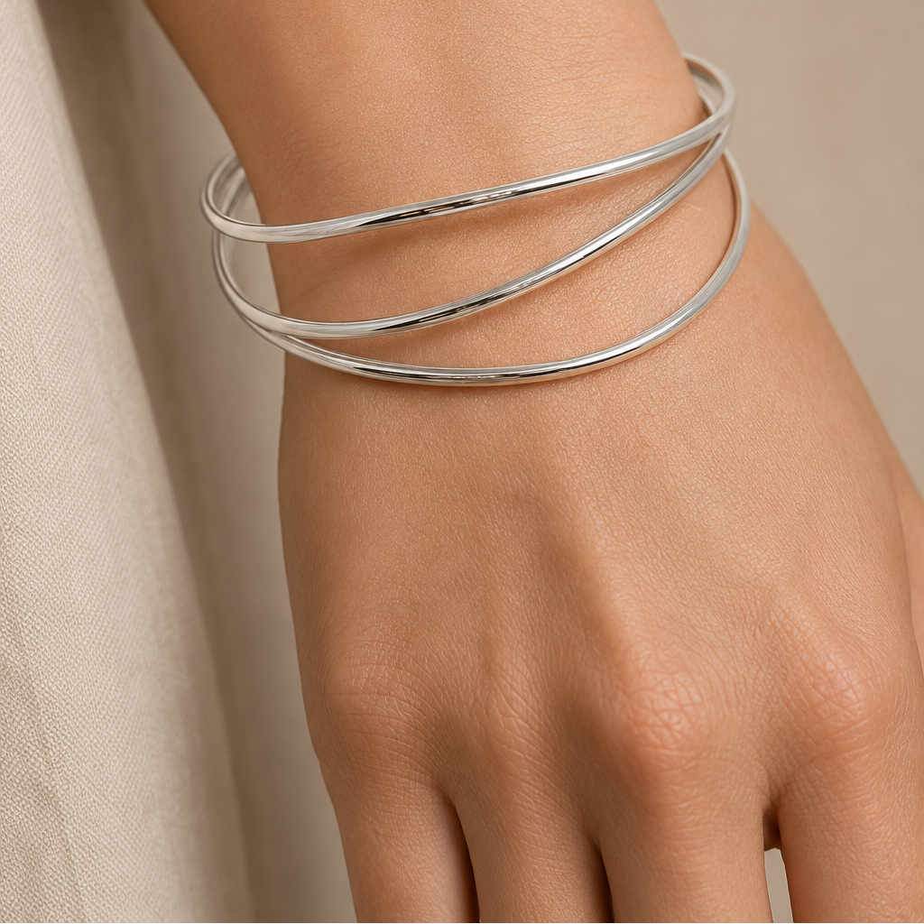 Solid Silver Multi Strand Bangle
