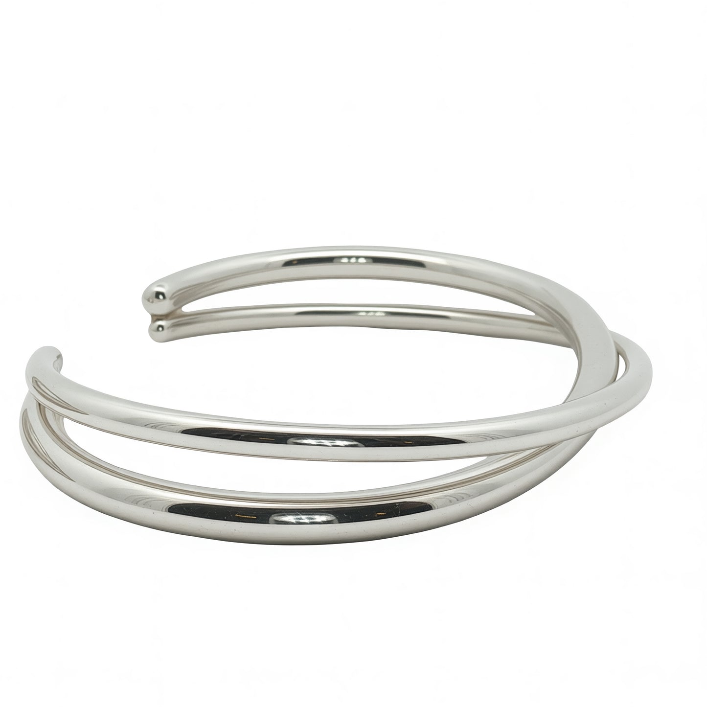Solid Silver Open Cross Over Band Bangle