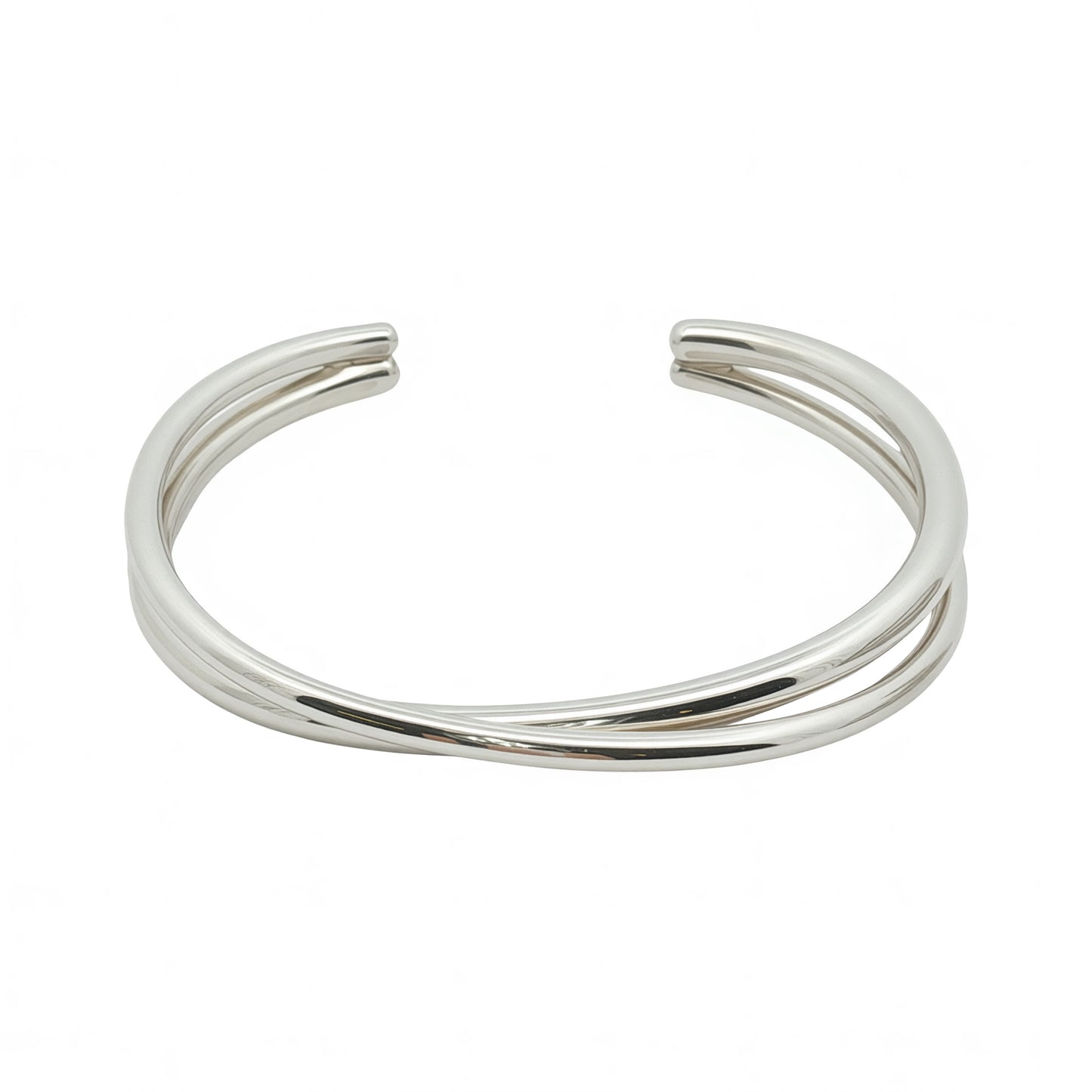 Solid Silver Open Cross Over Band Bangle