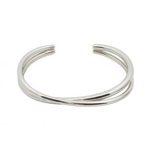 Solid Silver Open Cross Over Band Bangle