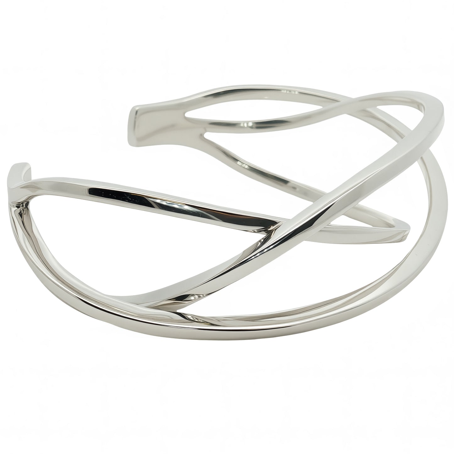 Solid Silver Open Intertwined Crossover Bangle
