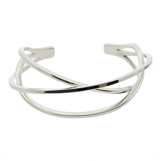 Solid Silver Open Intertwined Crossover Bangle
