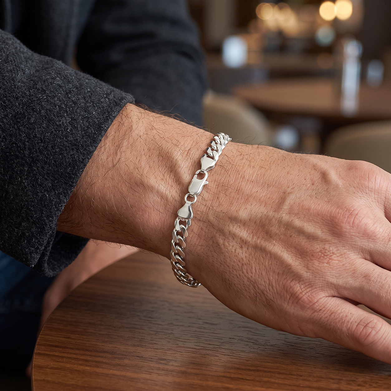 Grace & Co Men's Silver Curb Link Chain Bracelet, 21cm