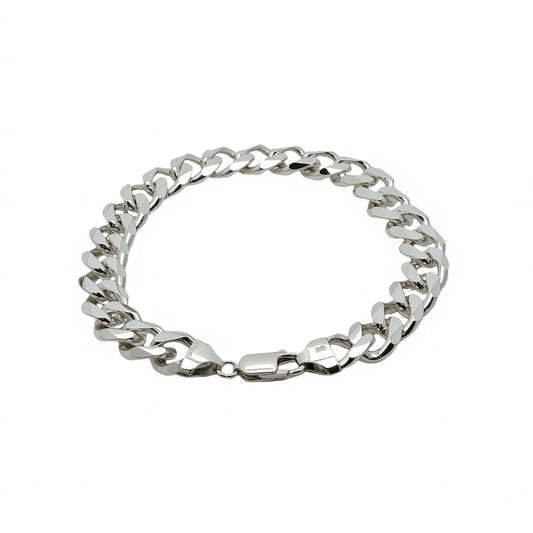Men's Silver Heavy Diamond-Cut Curb Link Chain Bracelet, 21cm