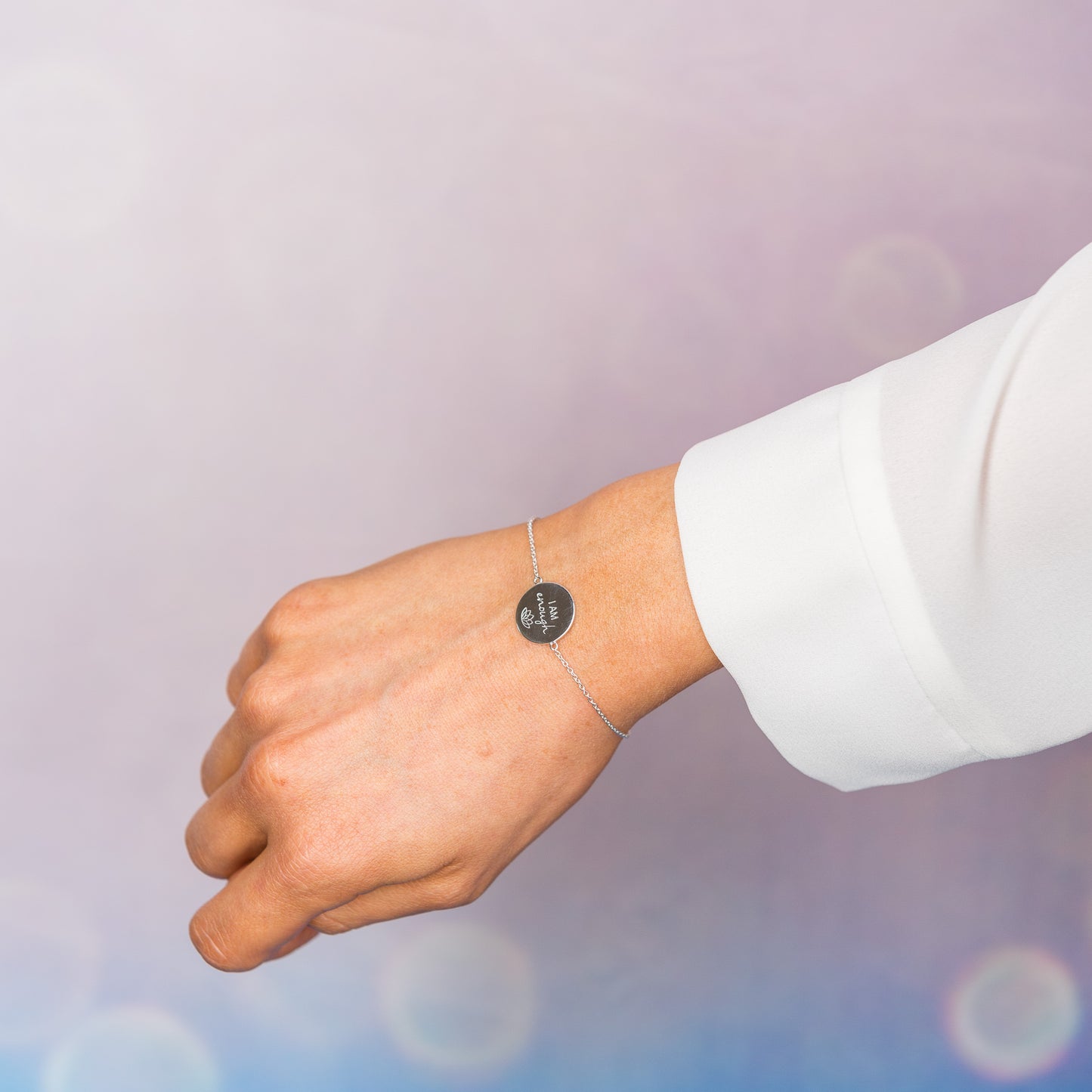 I am Enough Disc Bracelet in Sterling Silver