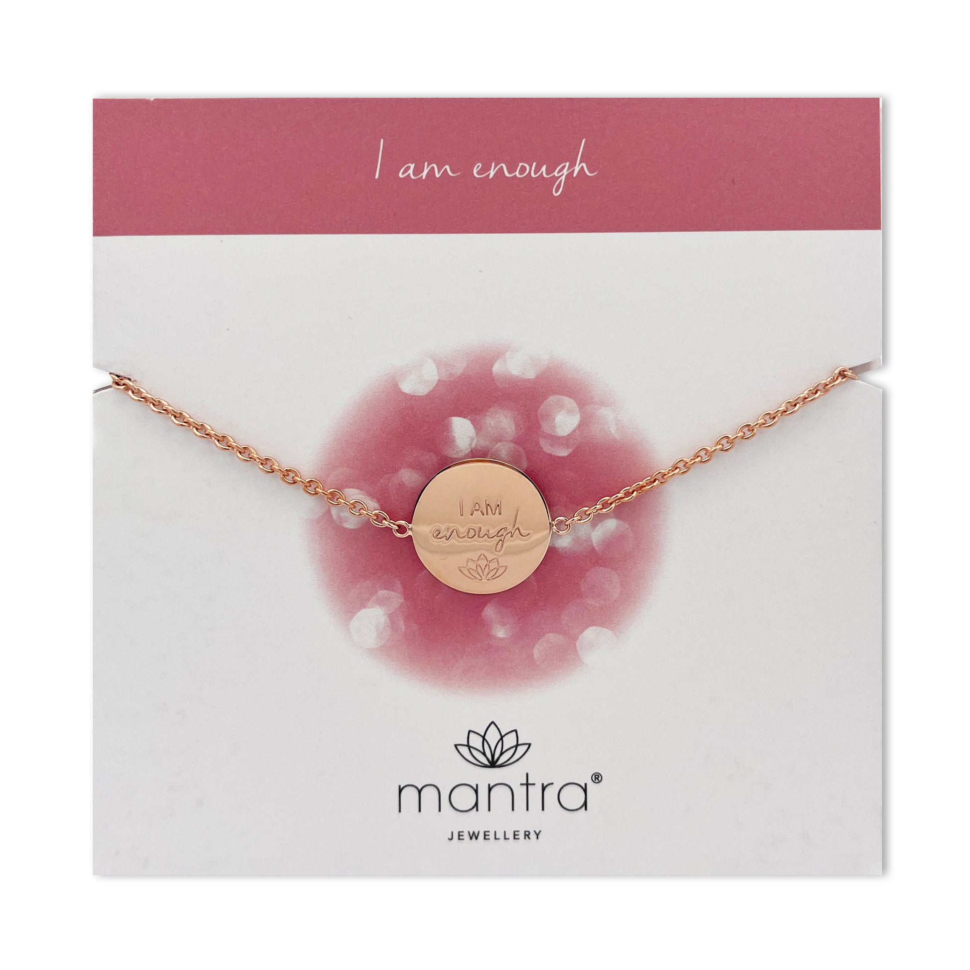 Mantra Jewellery I am Enough Disc Bracelet in Rose Gold