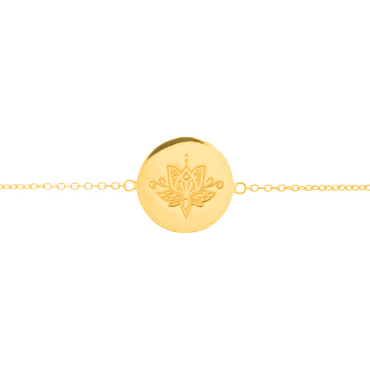 Lotus Flower Disc Bracelet in Gold