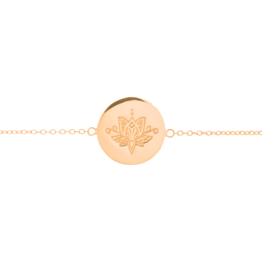 Lotus Flower Disc Bracelet in Rose Gold