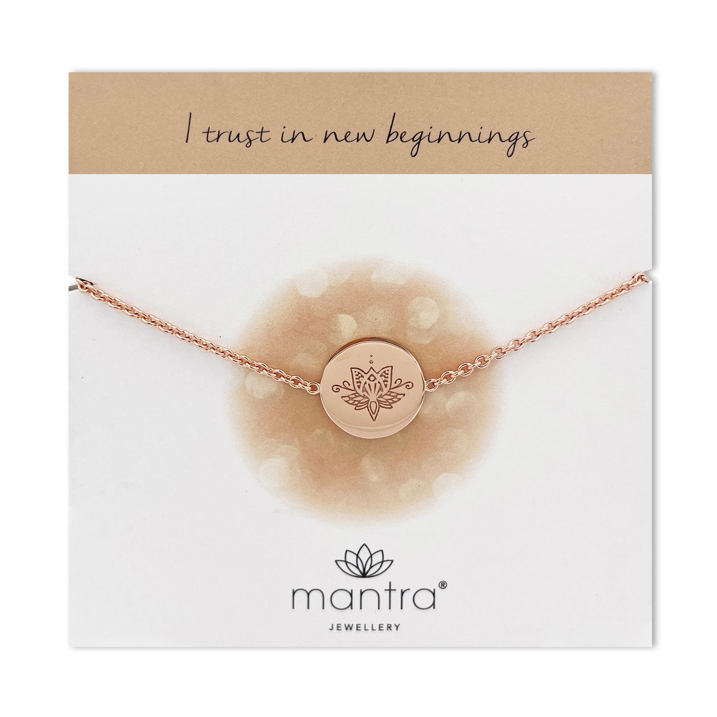 Lotus Flower Disc Bracelet in Rose Gold