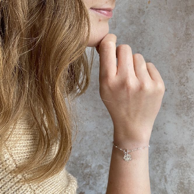 Lotus Charm Bracelet in Sterling Silver